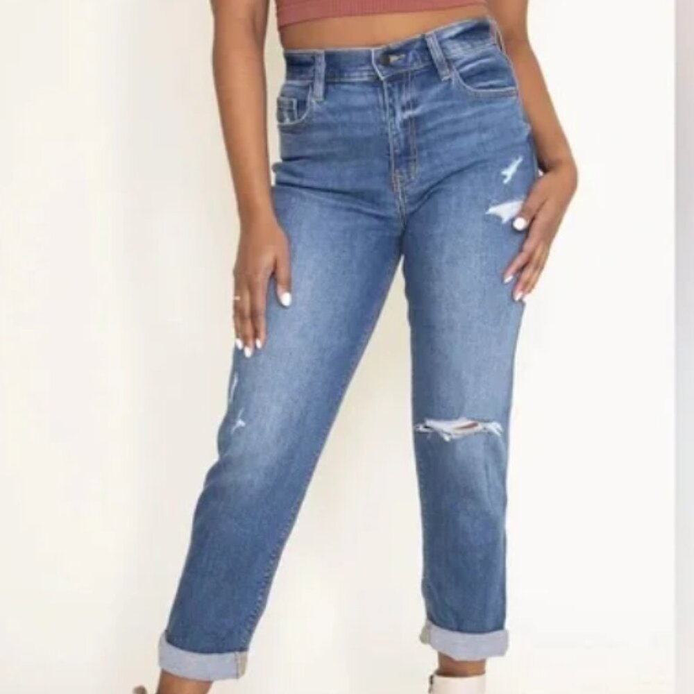 Eunina Rocky Super High Rise Boyfriend distressed jeans sz 31